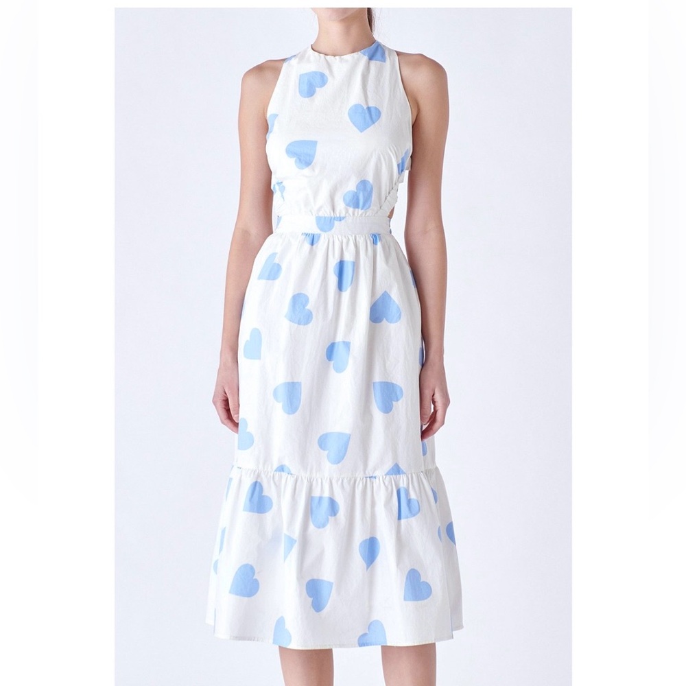 NWT 🩵ENGLISH FACTORY Heart Shape Open Back Midi Dress Size L